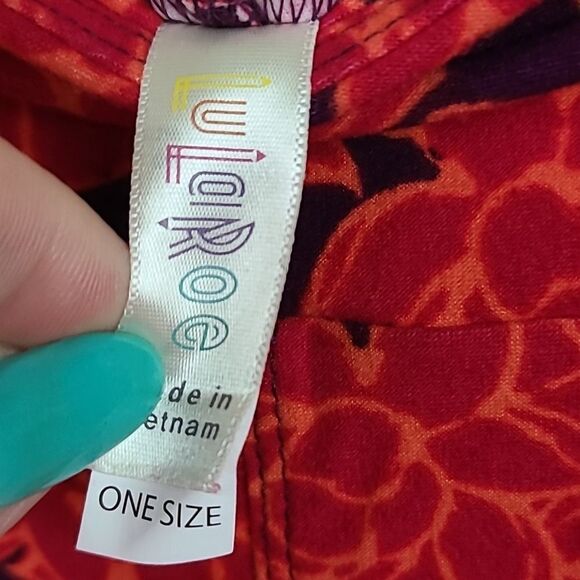 LuLaRoe Red Floral One Size (2-10) Butter Soft Legging Women's Stretch Pants - Picture 5 of 6